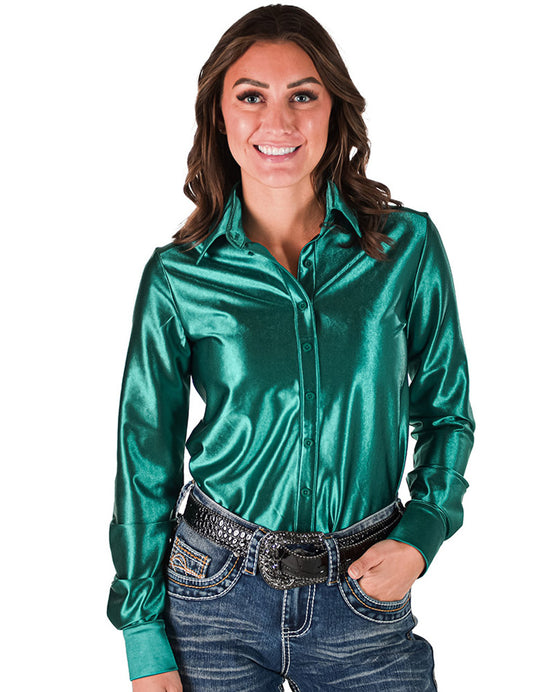 Pullover Button Up - Deep Turquoise Satin