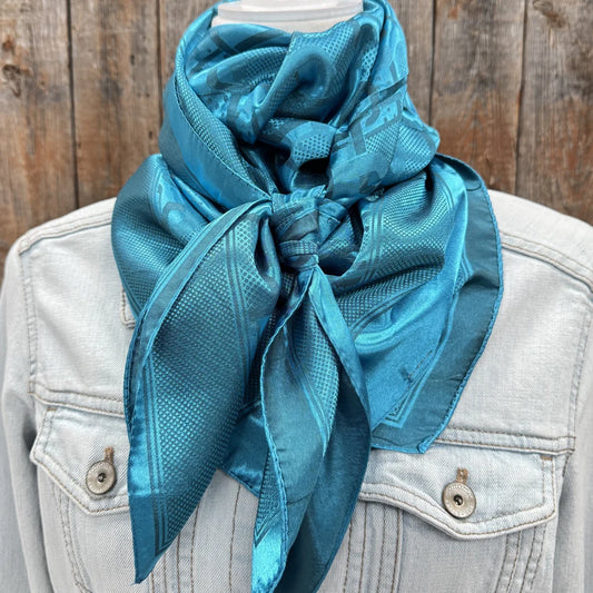 Teal Jacquard Wild Rag - Western Scarf