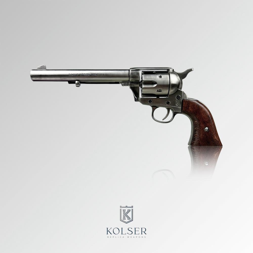 Replika COLT SINGLE ACTION CAVALRY REVOLVER 1873 Polerad nickel med trägrepp