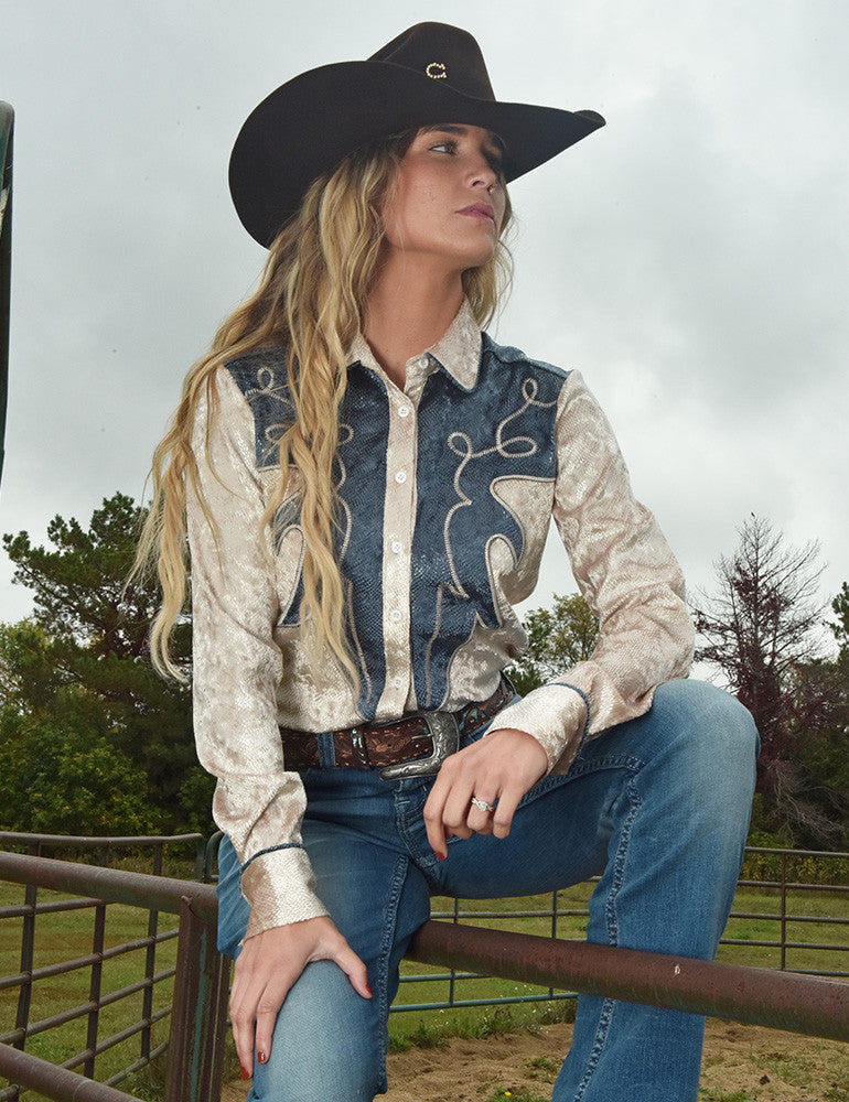 Pullover Button Up (Blue and Cream Snake Print)