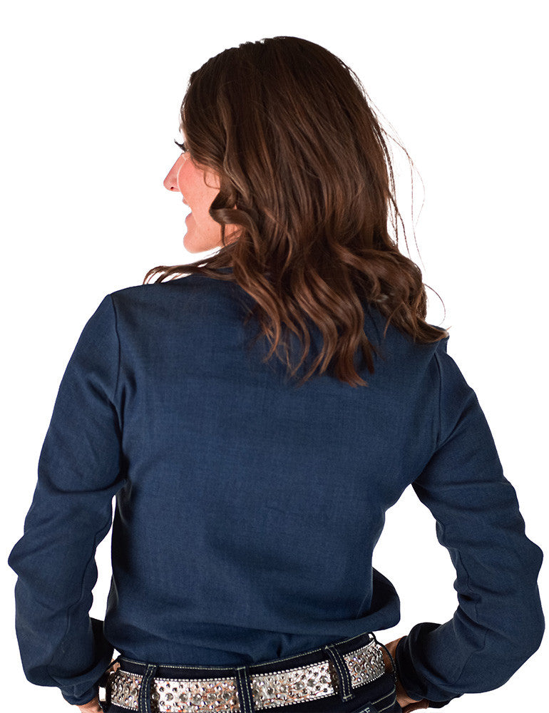 Pullover Button Up (Denim With Western Swirl Embroidery Mid-weight Stretch