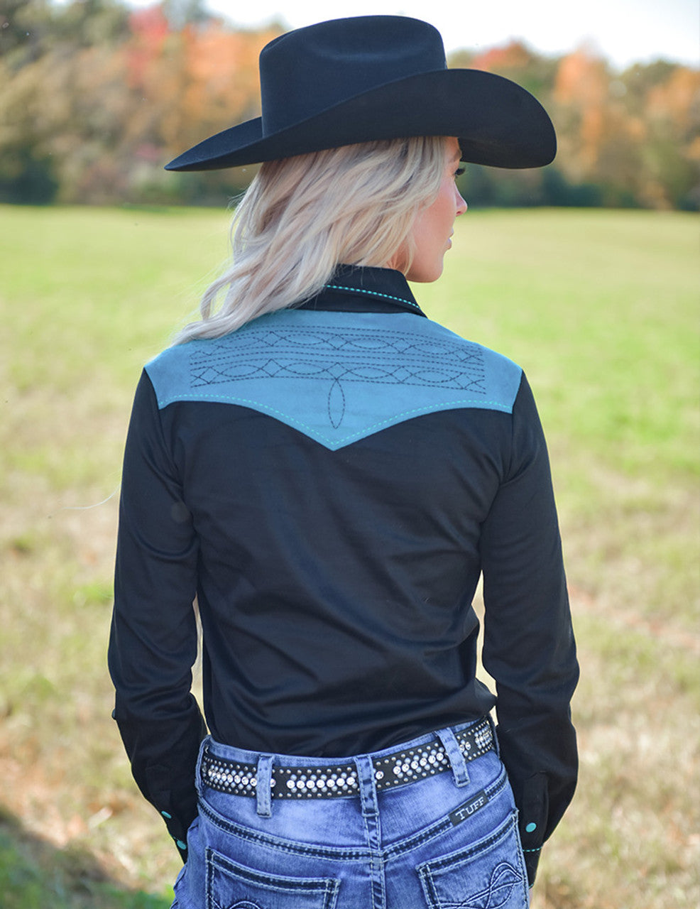 Pullover Button Up Black With Turquoise Accents
