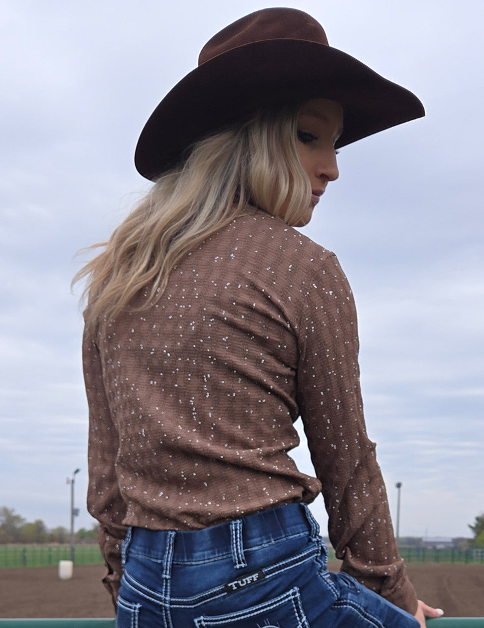 Pullover Button Up Brown With Silver Crystals