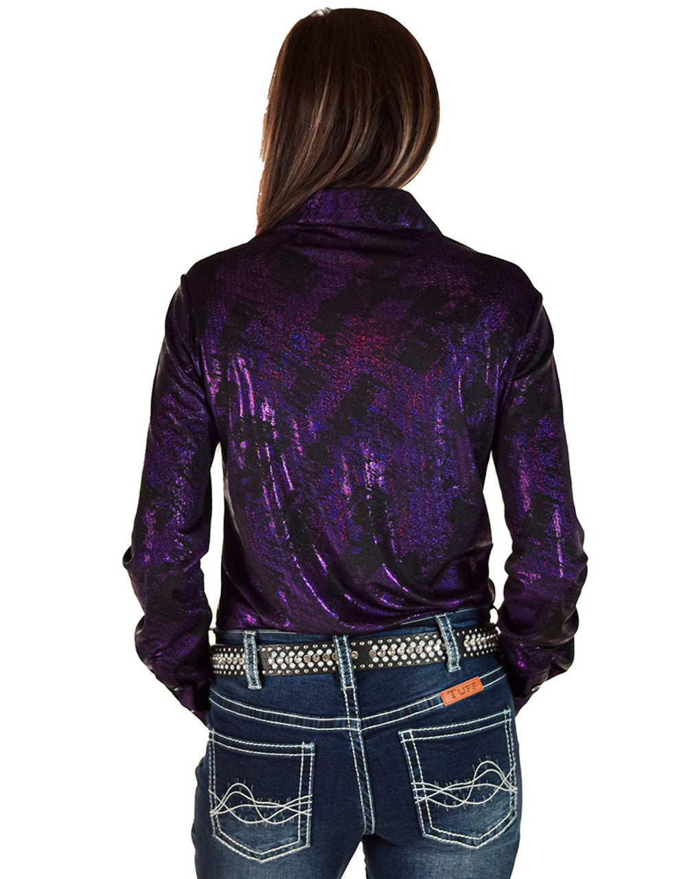 Pullover Button Up Dark Purple Iridescent Swishes Over Black