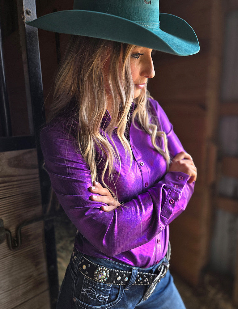 Violet Purple Holographic Pullover Button up