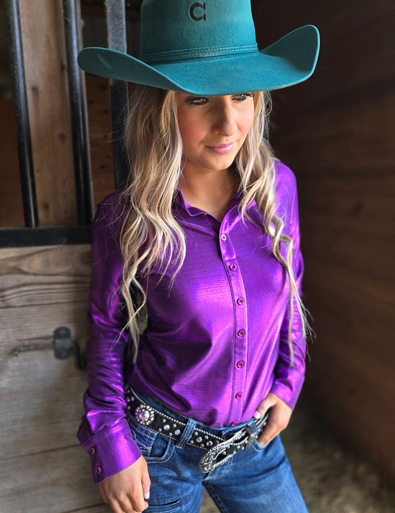 Violet Purple Holographic Pullover Button up