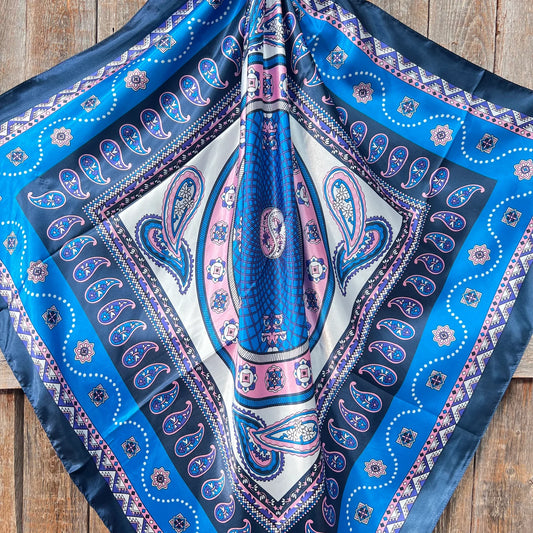 Blue, Pink, Purple Paisley Wild Rag - Western Scarf