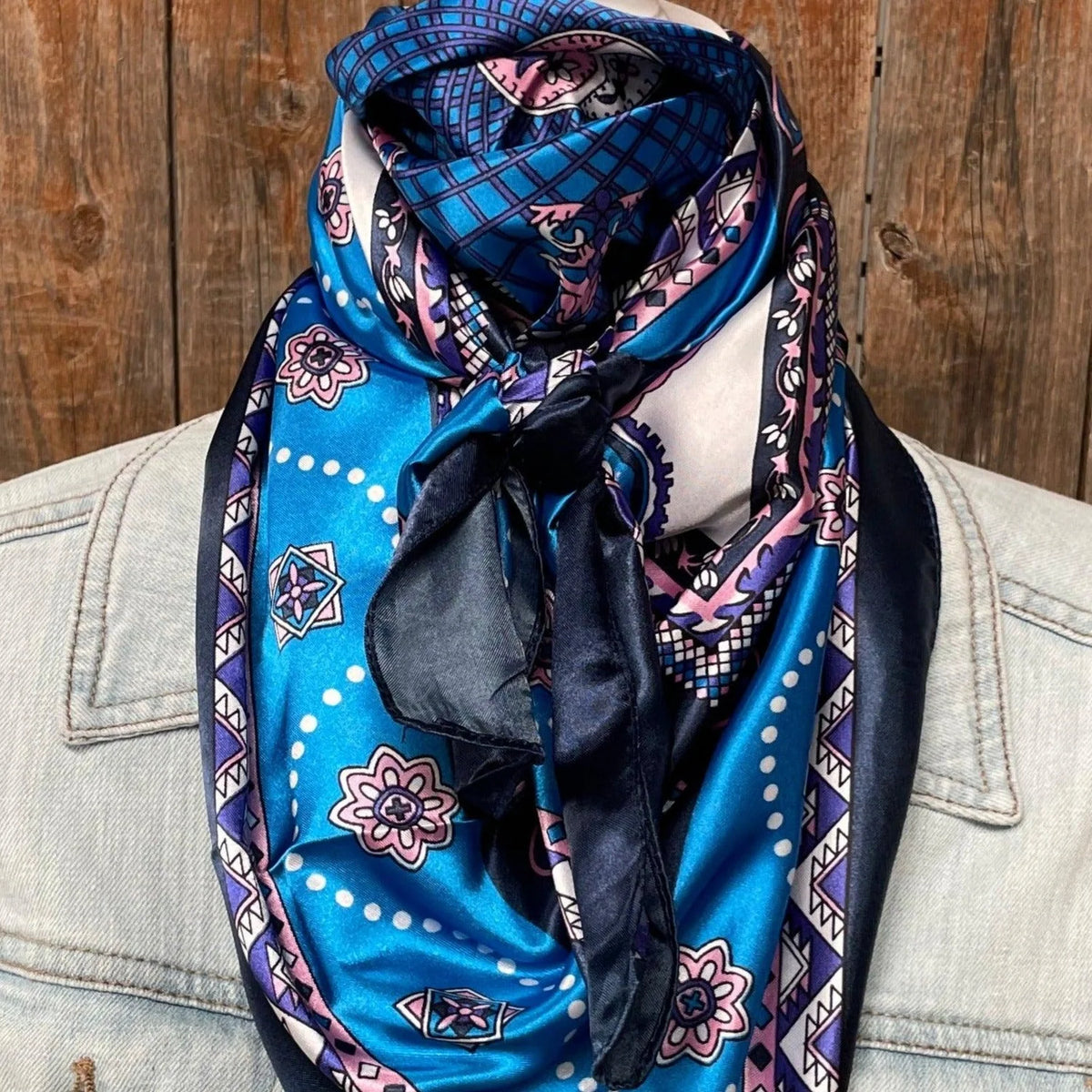 Blue, Pink, Purple Paisley Wild Rag - Western Scarf