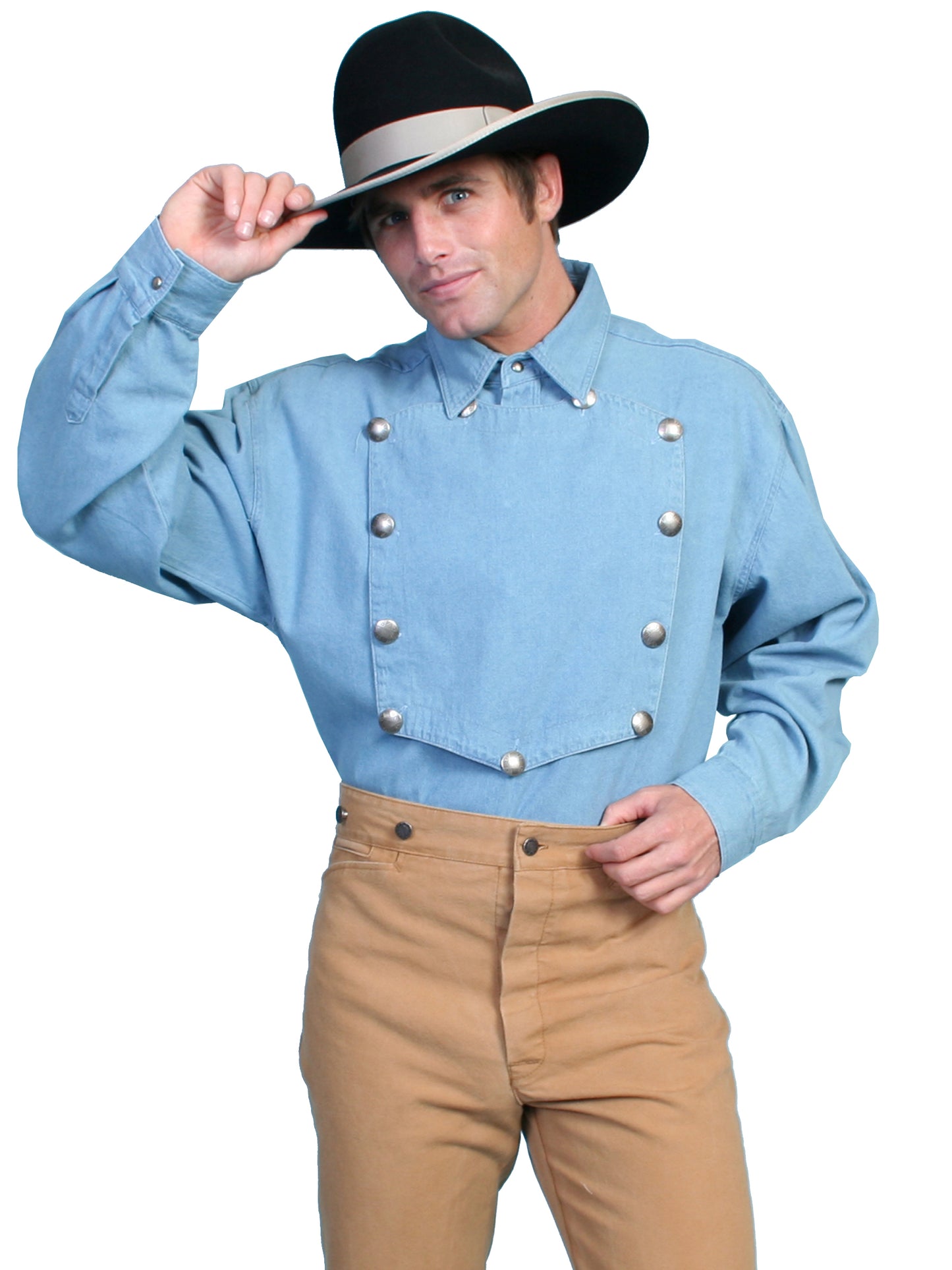 Blå/Denim Bib Skjorta