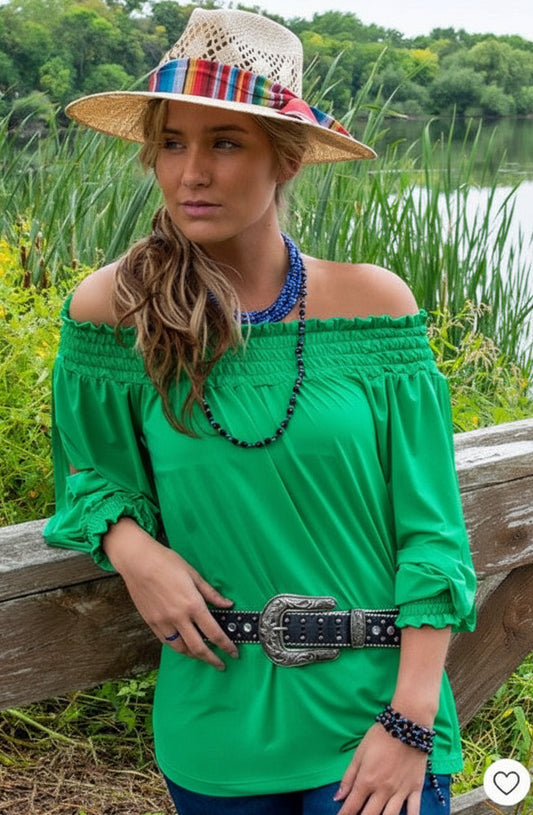 Breathe Instant Cooling UPF flowy blouse with open sleeves (money green)