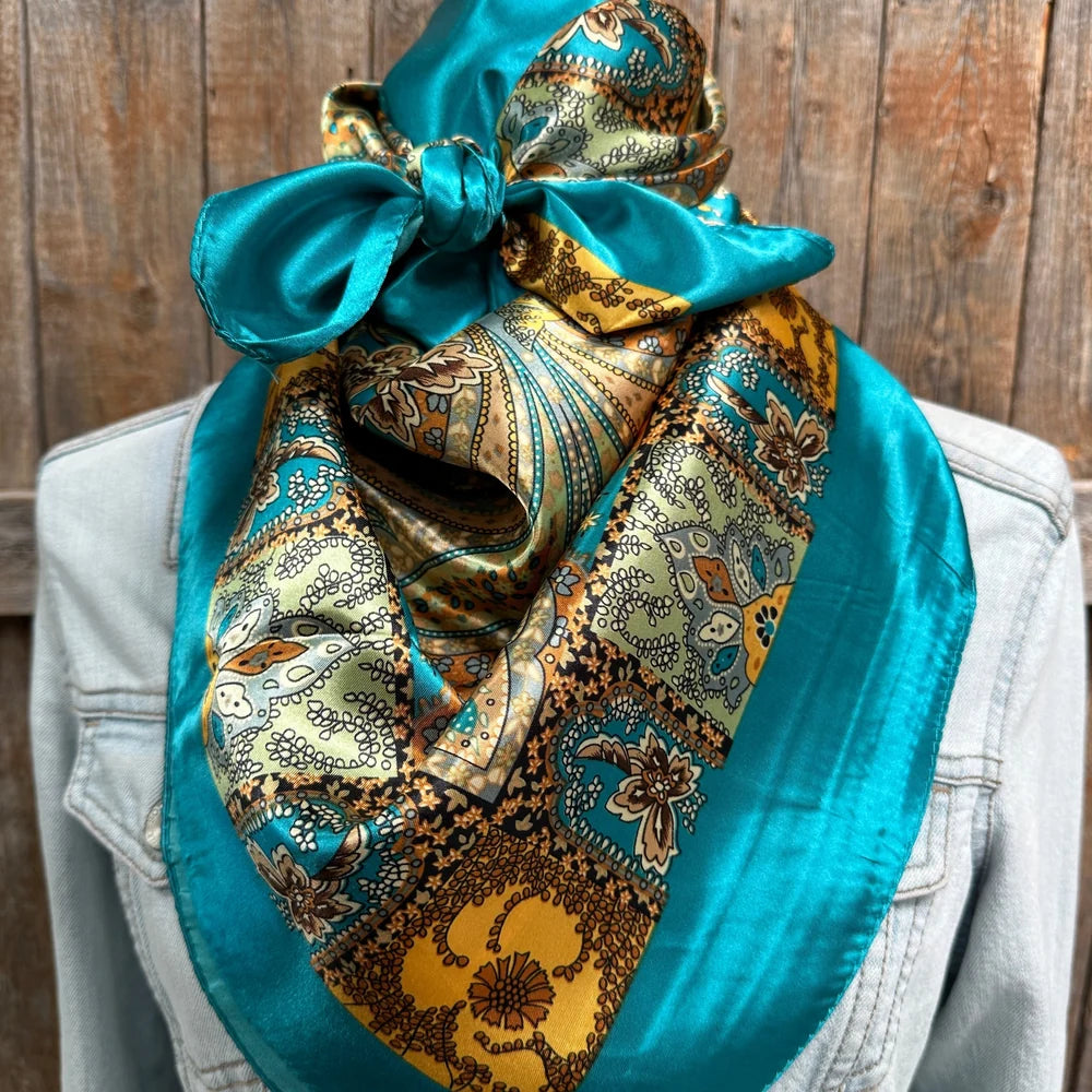 Teal Tone Paisley Wild Rag - Western Scarf