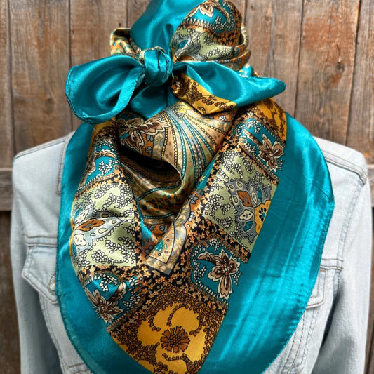 Teal Tone Paisley Wild Rag - Western Scarf