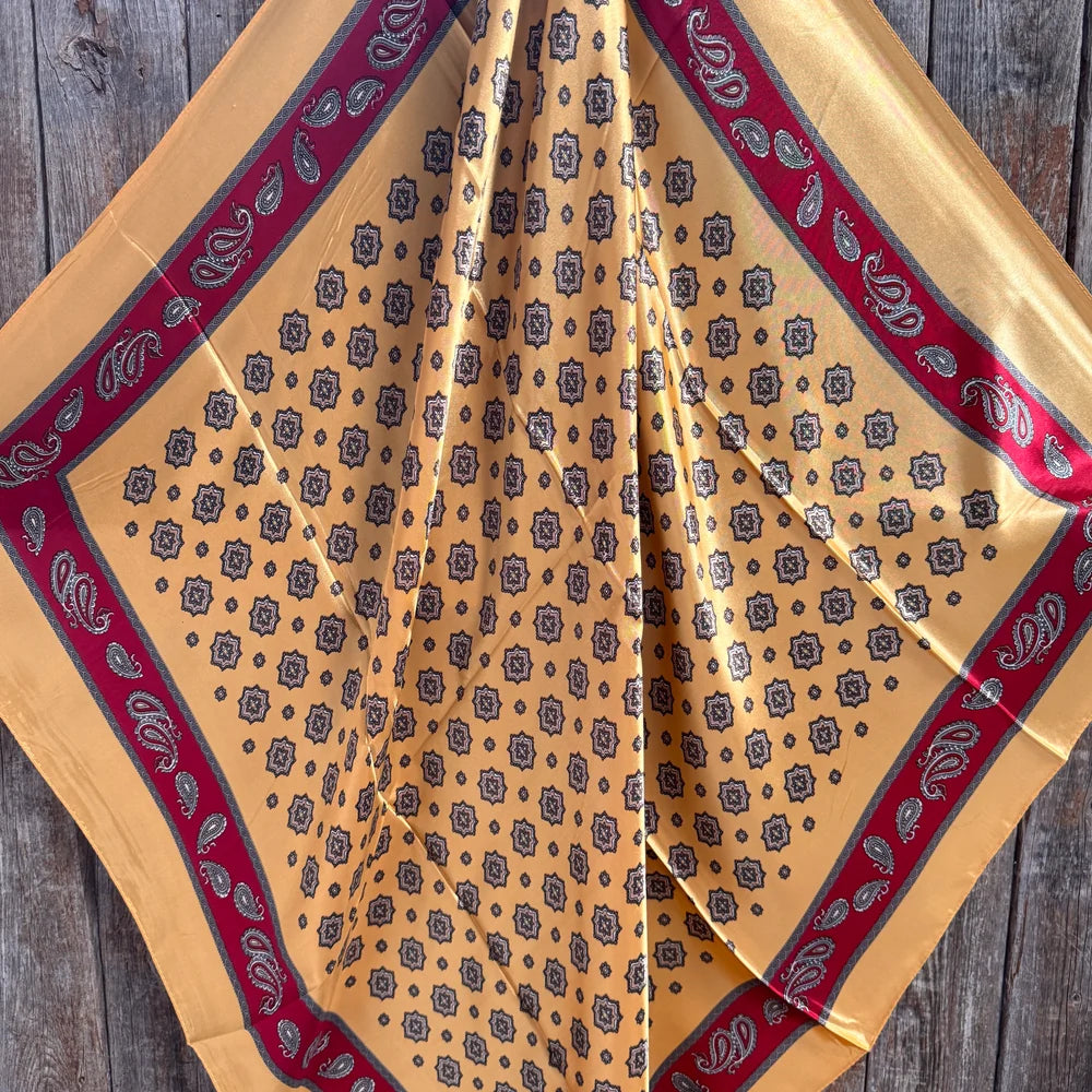 Gold and Red Patterned Wild Rag - Western Scarf