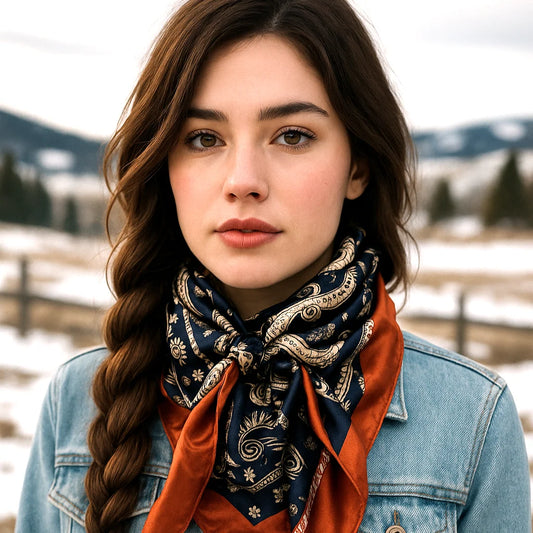 Navy and Rust Floral and Paisley Wild Rag - Western Scarf