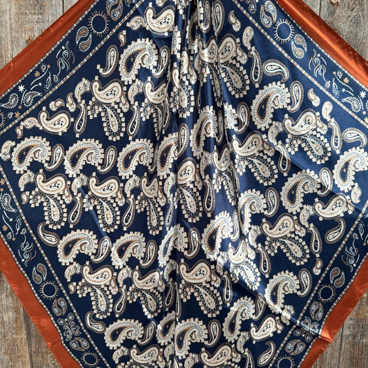 Navy and Rust Floral and Paisley Wild Rag - Western Scarf