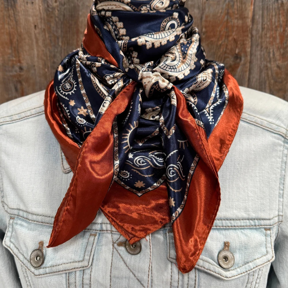 Navy and Rust Floral and Paisley Wild Rag - Western Scarf