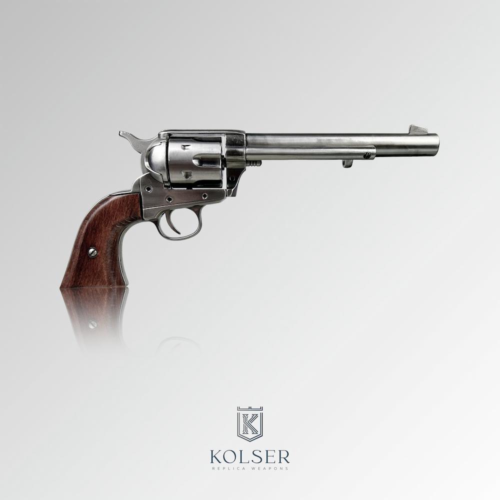 Replika COLT SINGLE ACTION CAVALRY REVOLVER 1873 Polerad nickel med trägrepp