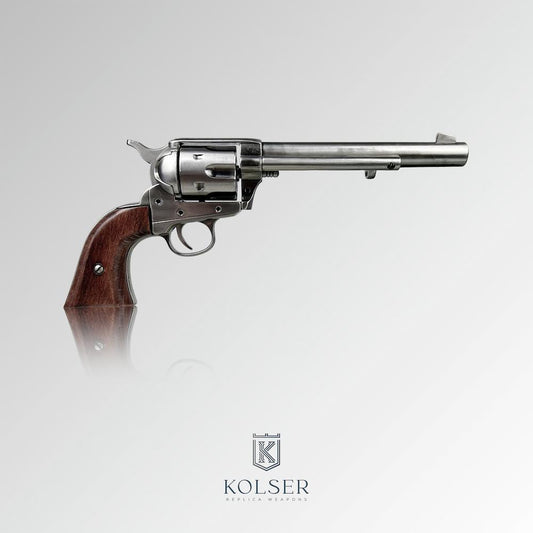 Replika COLT SINGLE ACTION CAVALRY REVOLVER 1873 Polerad nickel med trägrepp
