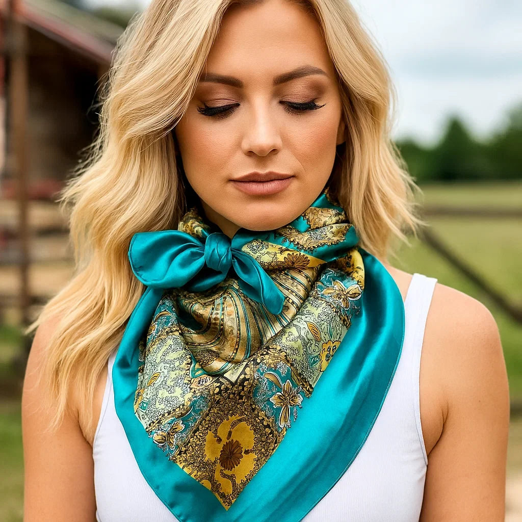 Teal Tone Paisley Wild Rag - Western Scarf