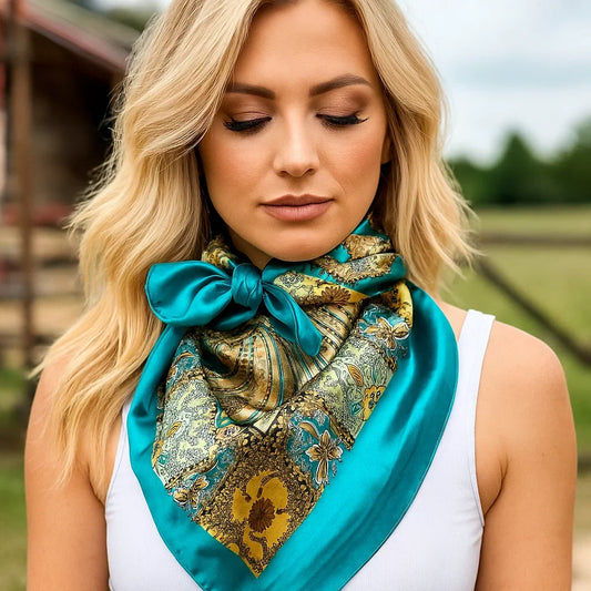 Teal Tone Paisley Wild Rag - Western Scarf