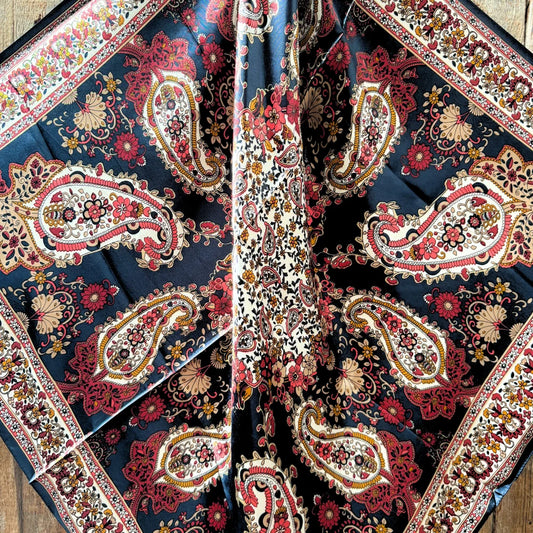 Navy and Burgundy Flowers and Paisley Wild Rag - Western Scarf
