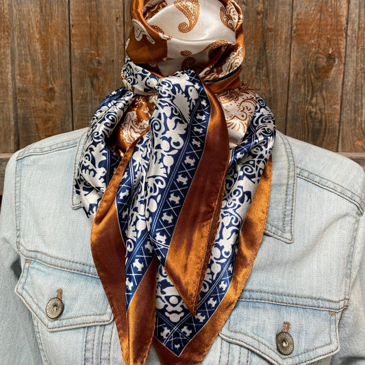 Rust and Navy Paisley Wild Rag - Western Scarf