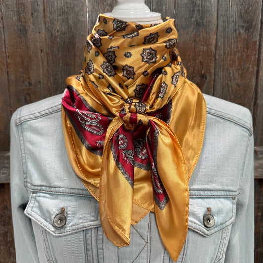 Gold and Red Patterned Wild Rag - Western Scarf