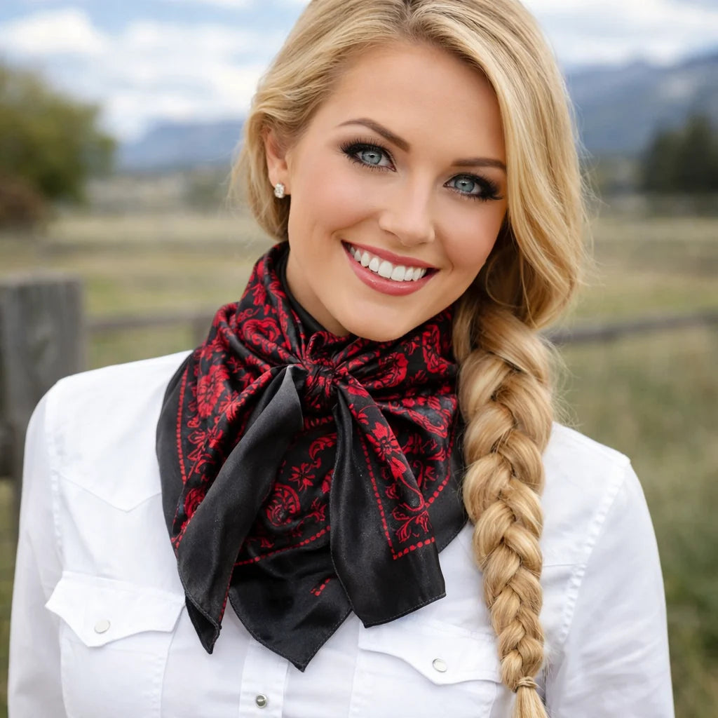 Black and Red Floral Paisley Wild Rag - Western Scarf