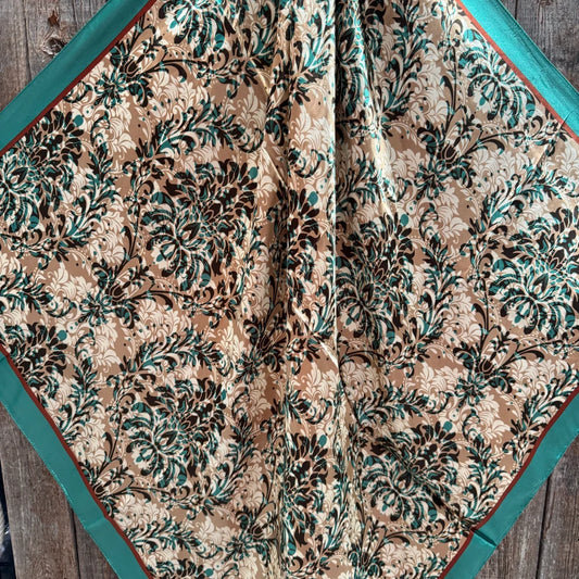 Emerald and Tan Floral Wild Rag - Western Scarf