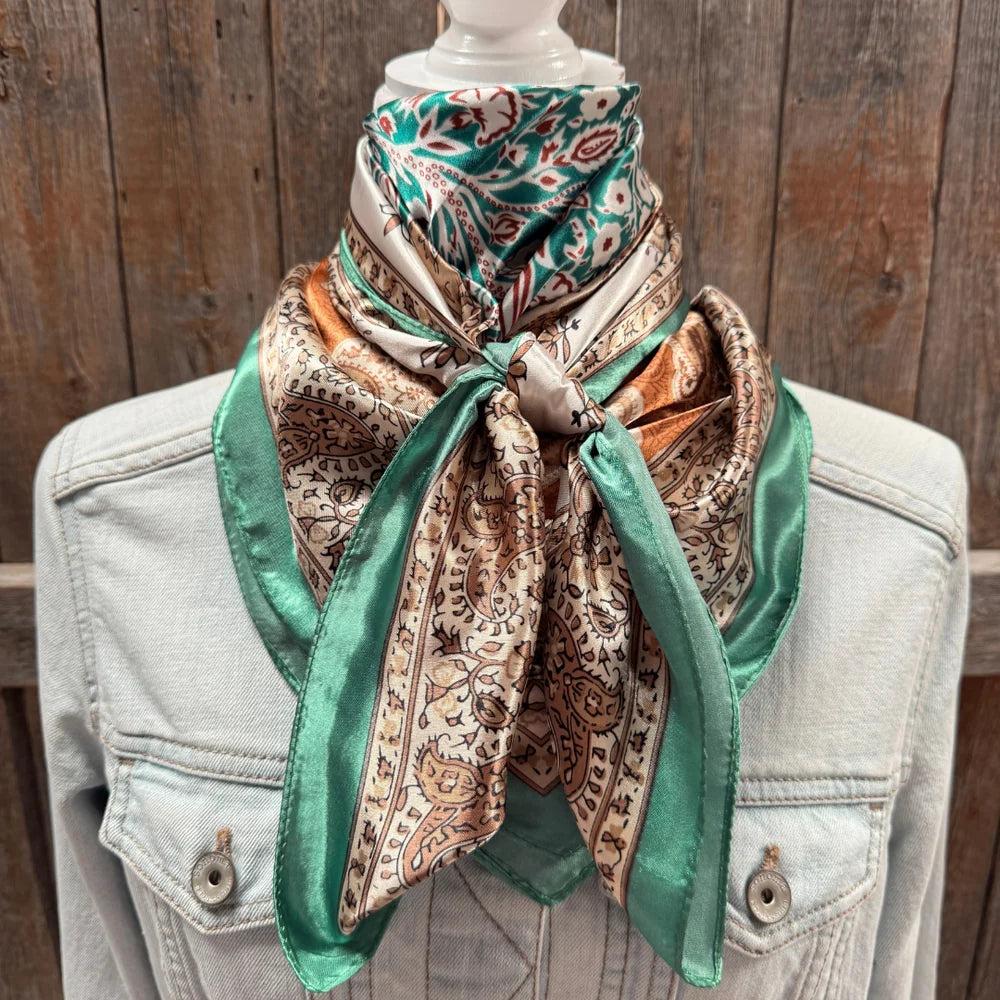 Teal, Brown and Tan Floral Wild Rag - Western Scarf